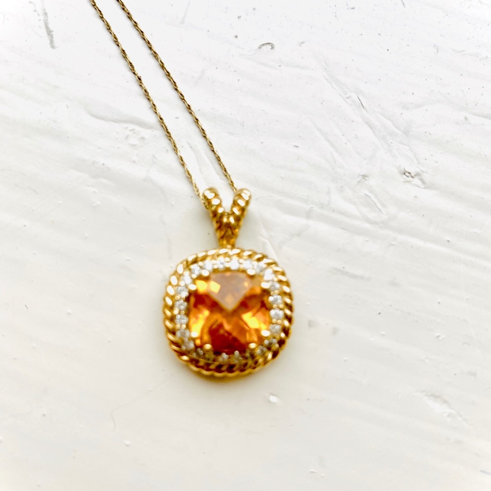 Stamped 14k citrine and diamond necklace.